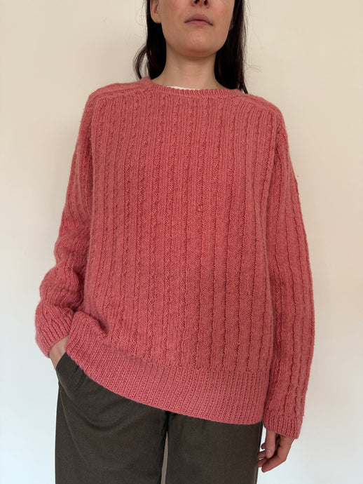 Handknit Soft Pink Cableknit Sweater