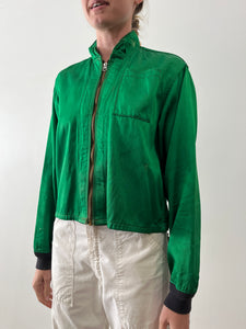 40s Green Satin Coast Guard Zip Up Deck Jacket