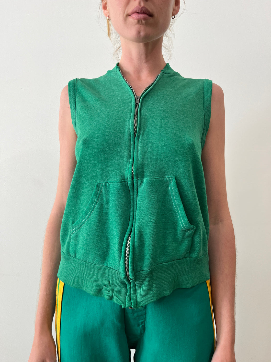 80s Green Sleeveless Zip-Up Sweatshirt