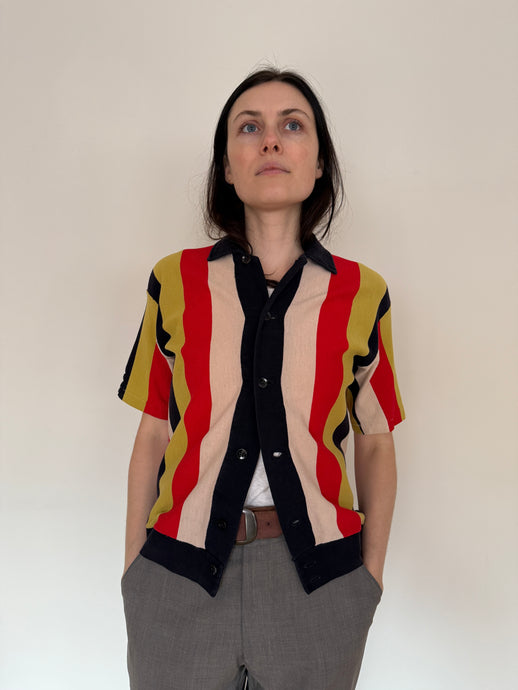 60s Striped Cotton Knit Cardigan