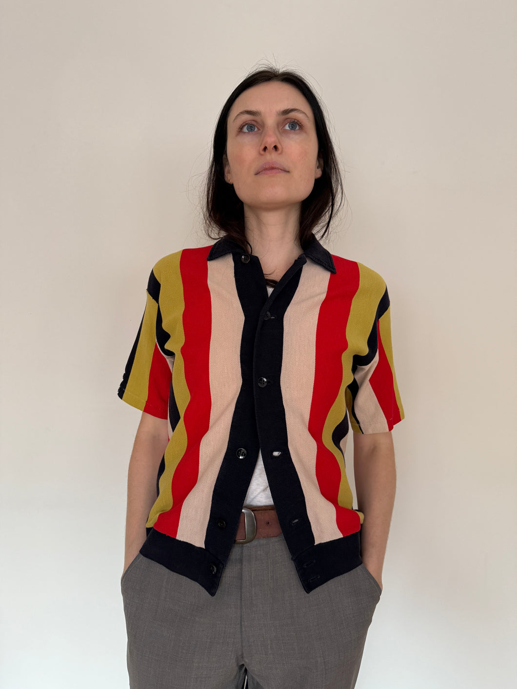 60s Striped Cotton Knit Cardigan