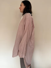 30s French Cotton Brown Striped Dress Shirt