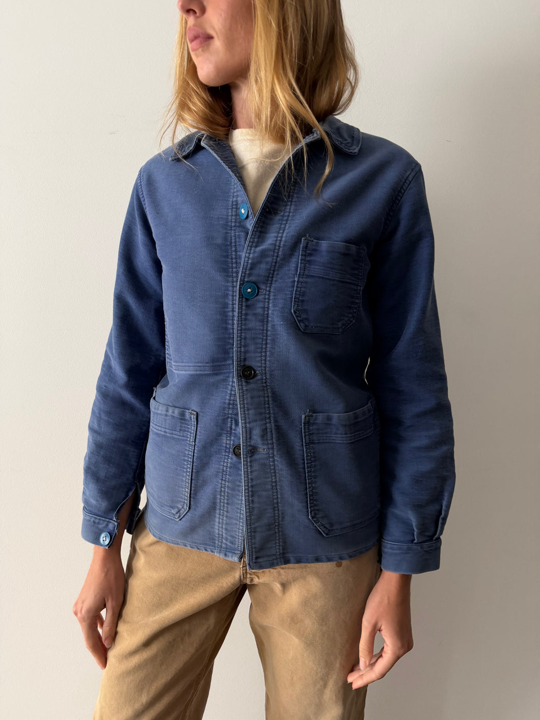 Faded Blue French Moleskin Chore Coat