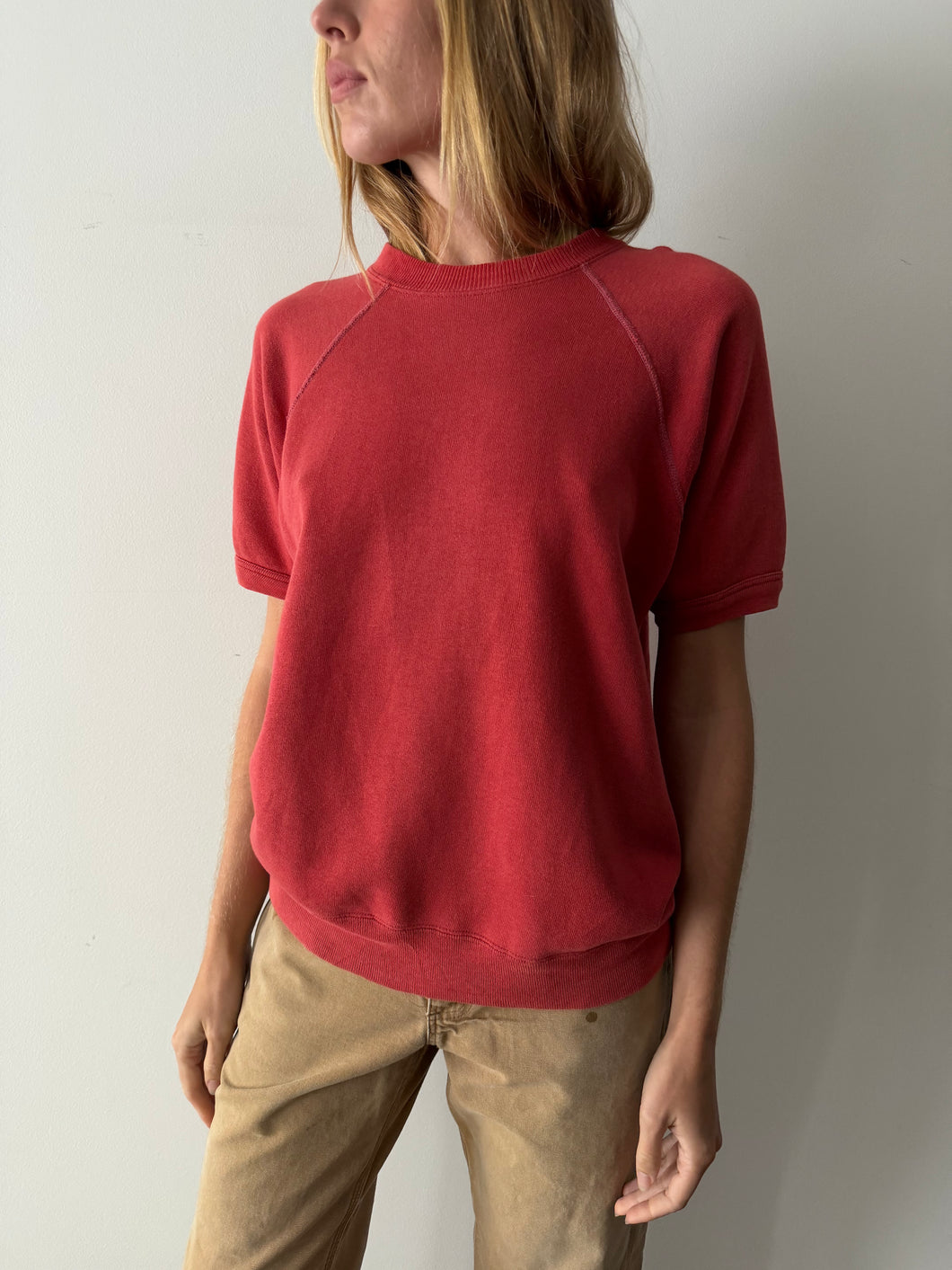 50s/60s Faded Red Short-Sleeve Sweatshirt
