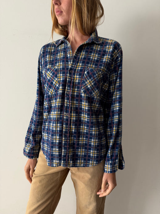 80s Cotton Flannel Check Work Shirt