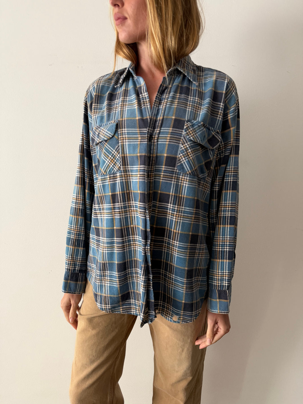 70s Soft Cotton Flannel Work Shirt