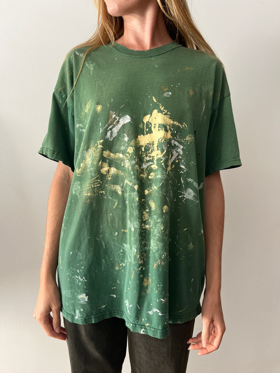 90s Green Faded Paint-Splattered Tee