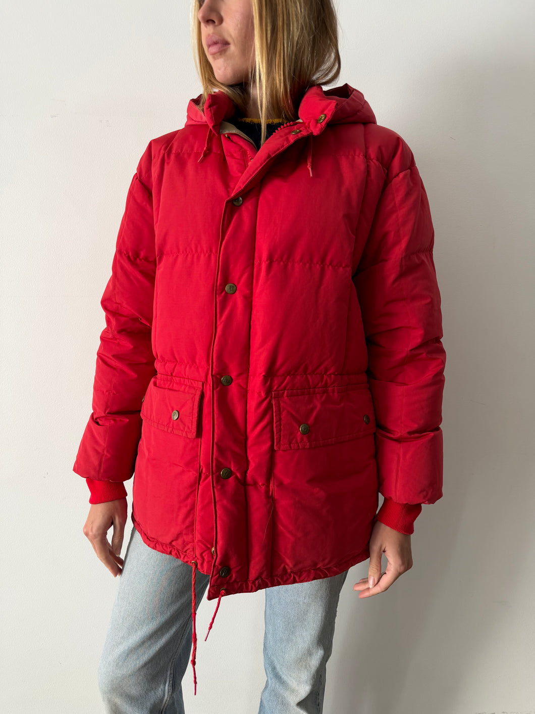 Eddie Bauer Red Down Hooded Puffer Coat