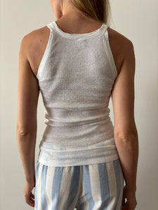 40s/50s Thin Strap White Ribbed Tank