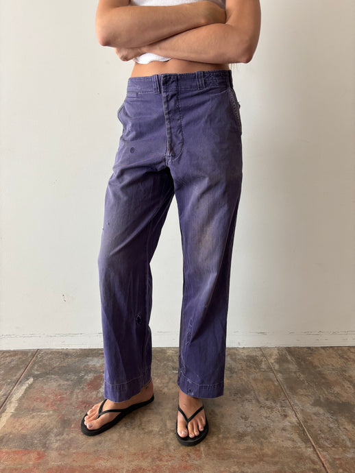 40s Faded Blue Striped Cotton Work Pants 30w
