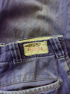 40s Faded Blue Striped Cotton Work Pants 30w