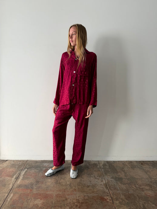 40s Lord & Tailor Rayon Pheasant Motif Pajama Set