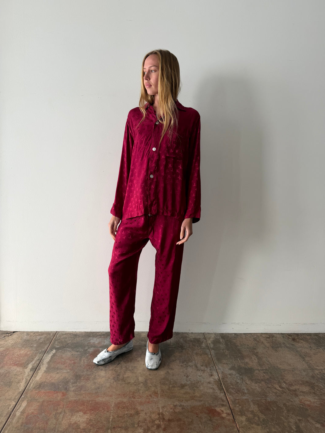 40s Lord & Tailor Rayon Pheasant Motif Pajama Set