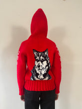 60s Handknit Husky Dog Hoodie Sweater