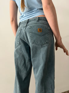 90s Faded Green Carhartt Denim Work Jeans