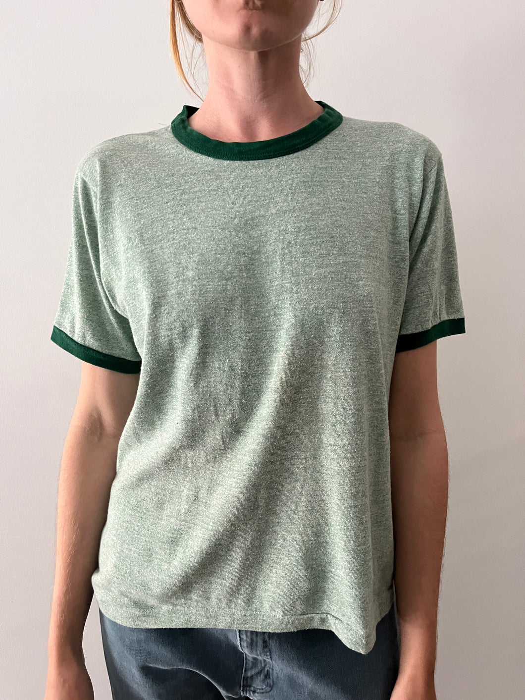 70s Heather Green Ringer tee mothfood shop