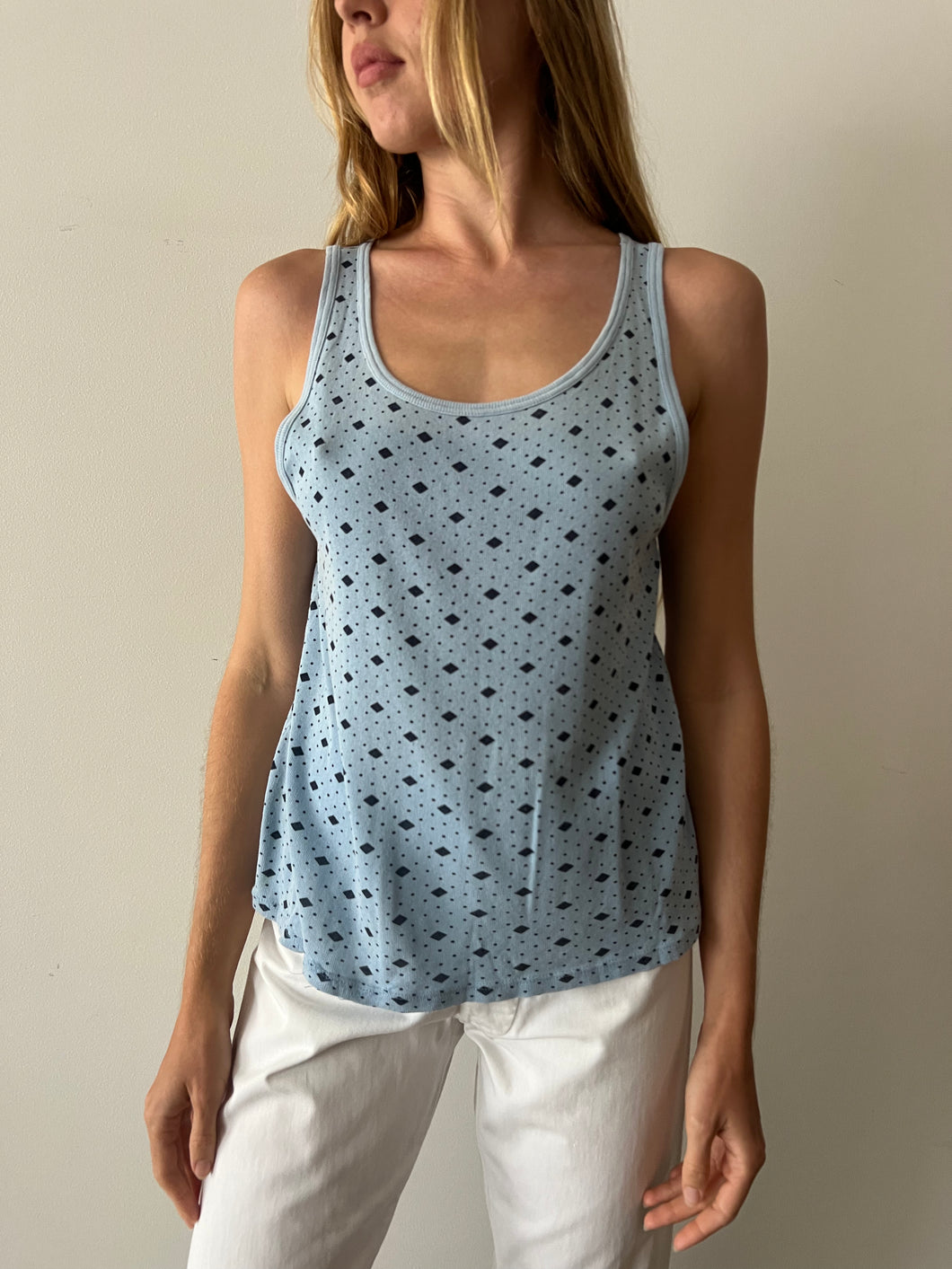 Blue Diamond Pattern Cotton Tank