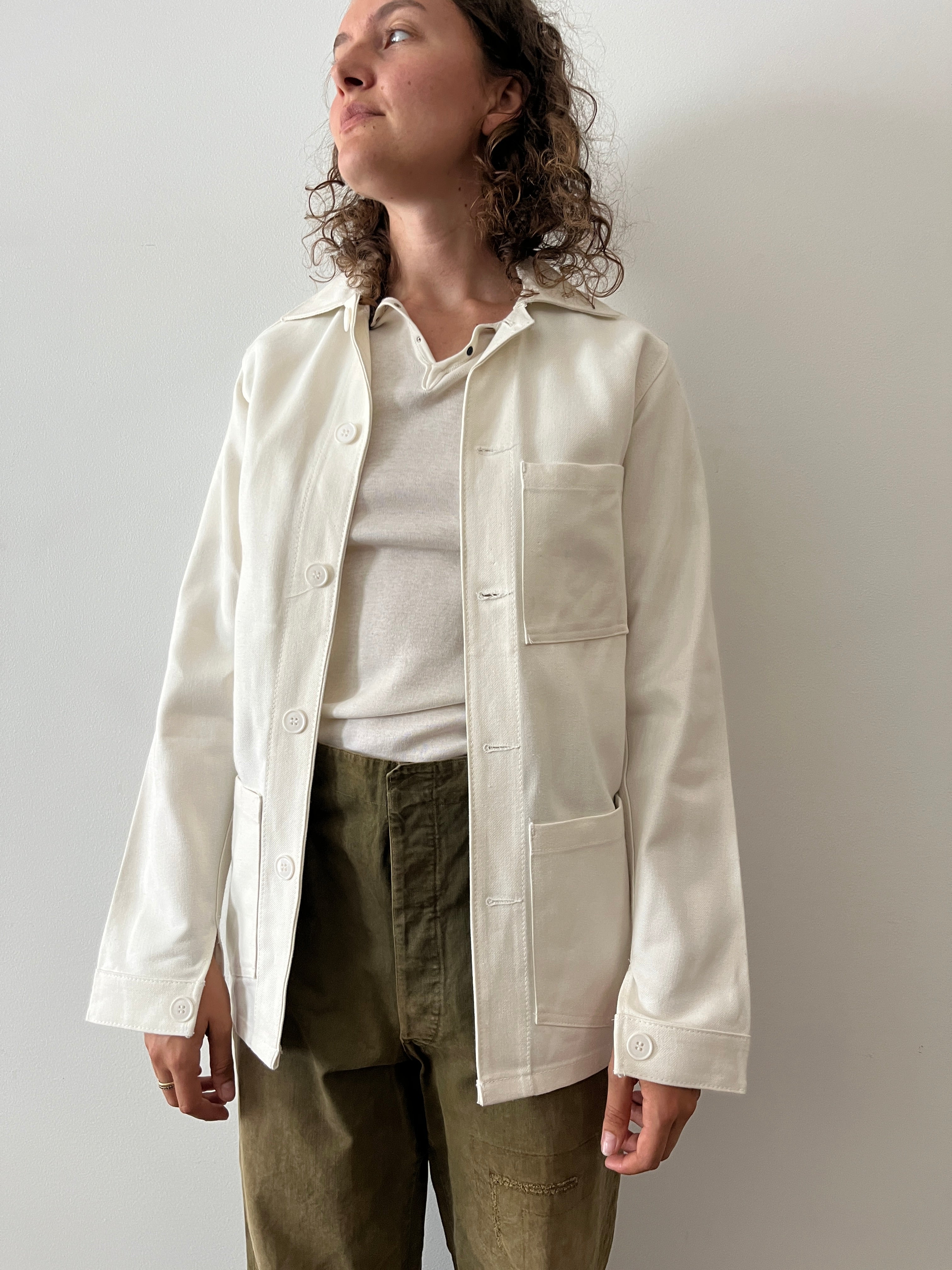 50s/60s French White 3-Pocket Cotton Work Jacket – mothfood shop