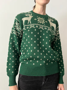 40s Novelty Reindeer Green Sweater