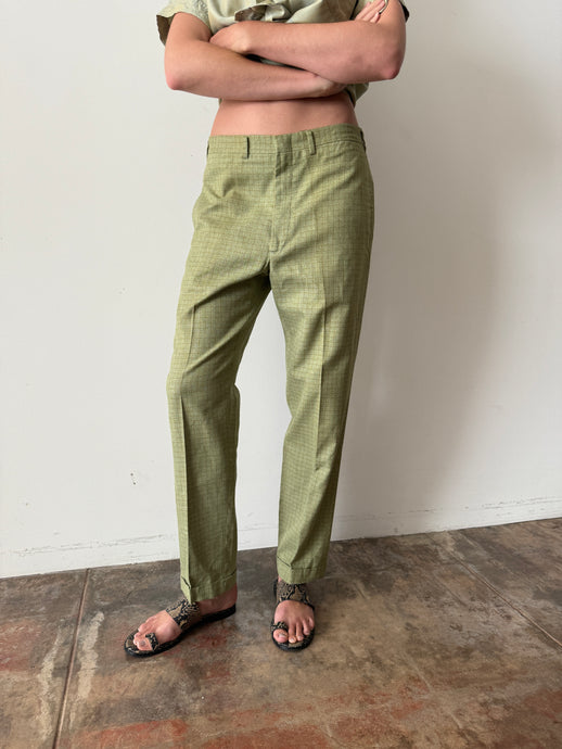 60s Lee Window Pane Check Sage Mens Trousers 32w