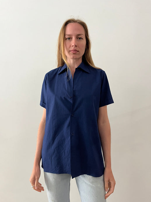 60s French Navy Blue Summer Work Shirt