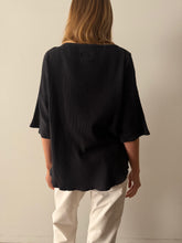 90s Black Waffle Cotton Henley tee