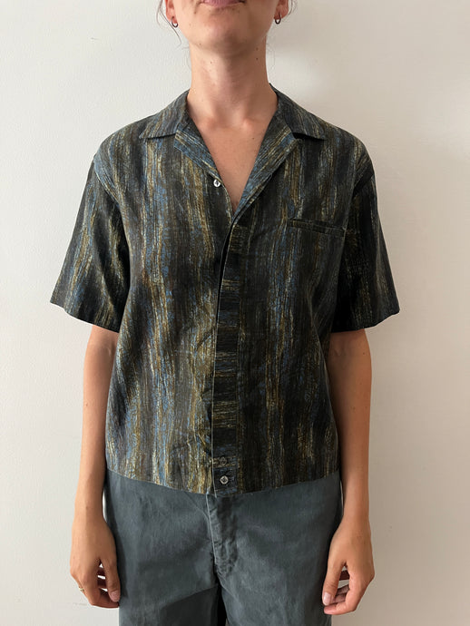 early 60s Patterned Cropped Cotton Hawaiian Shirt