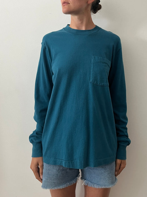 90s Fruit of the Loom Teal Long Sleeve tee