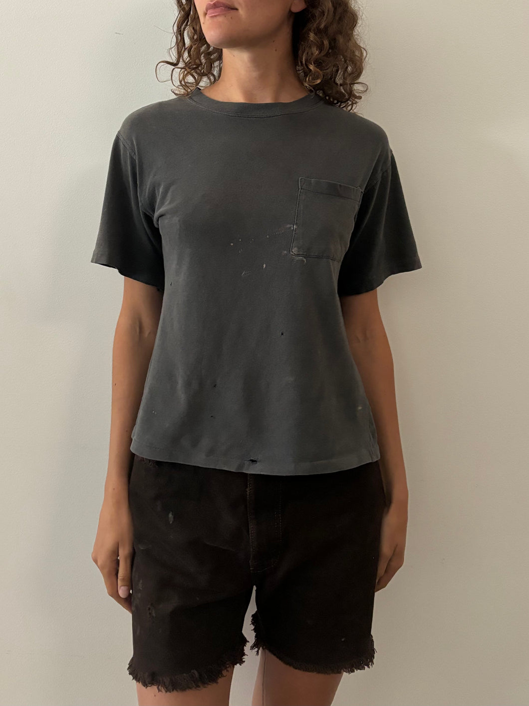 Faded & Cropped Black Pocket tee