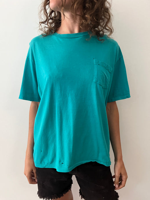 Turquoise Cotton Pocket tee