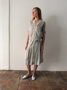1920s cotton dress 1920s reproduction day dress in navy blue and white