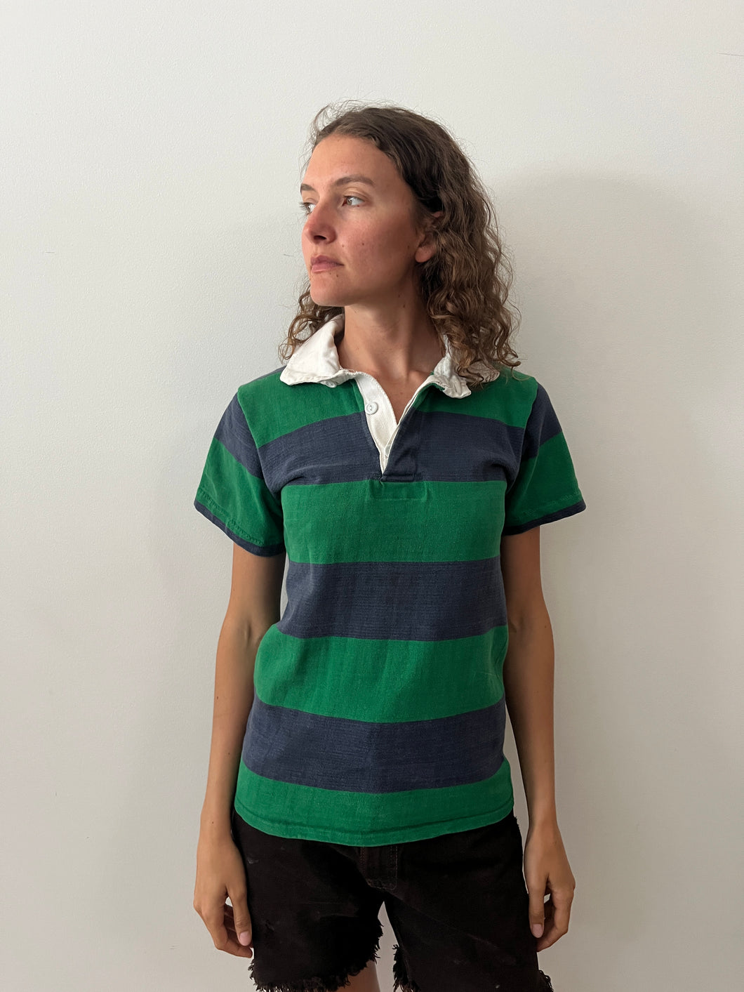 70s/80s Green Striped Rugby tee