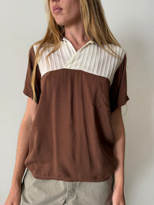 50s Brown Mesh Pullover Rayon Shirt