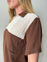 50s Brown Mesh Pullover Rayon Shirt