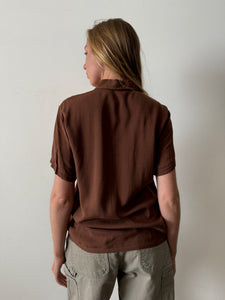 50s Brown Mesh Pullover Rayon Shirt
