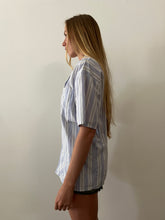 60s European Patterned Striped Blue Pajama Shirt