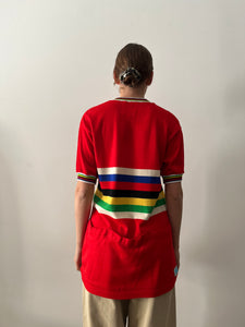 70s Red Striped Wool Cycling Jersey
