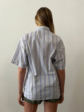 60s European Patterned Striped Blue Pajama Shirt