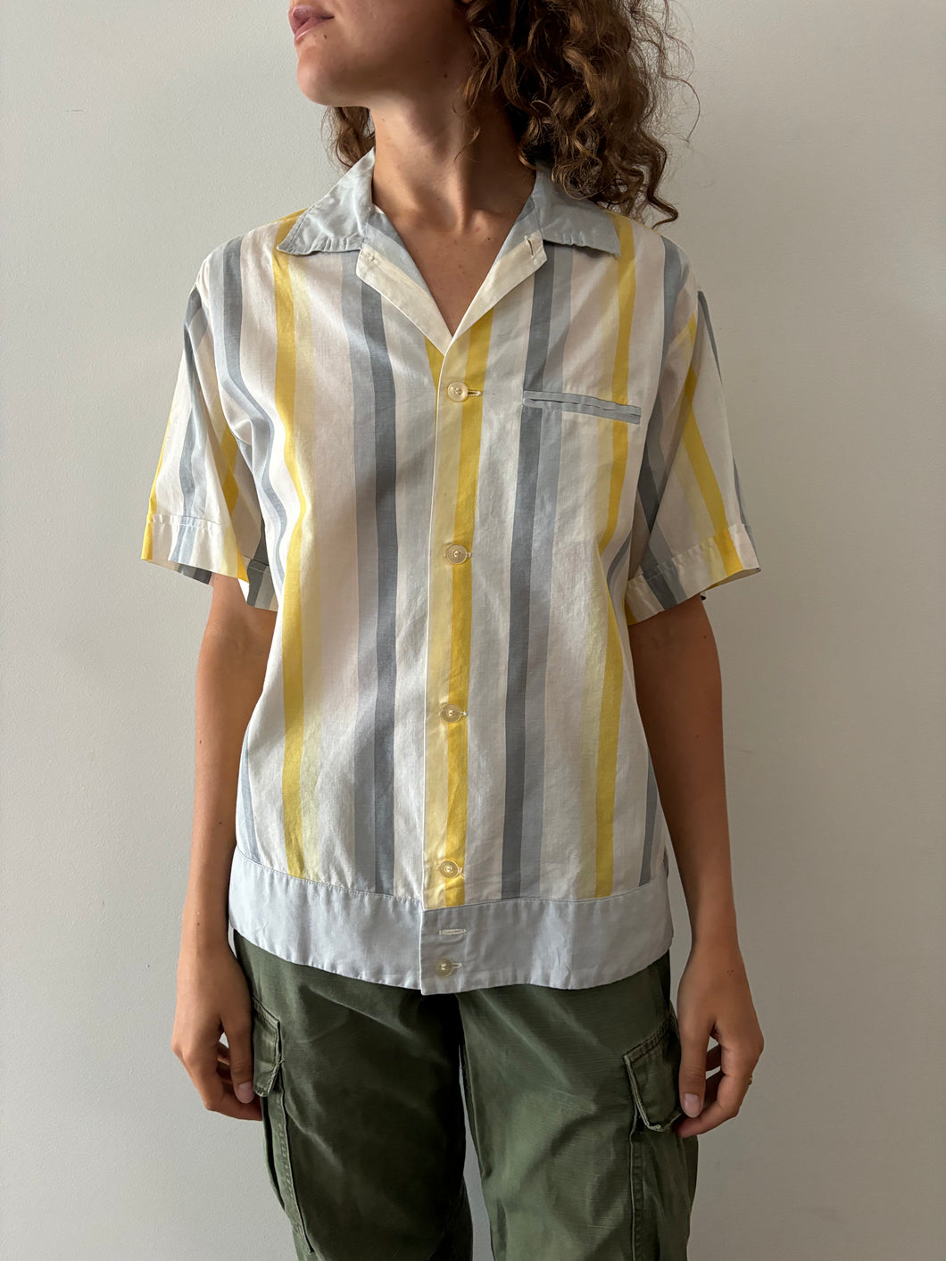 60s Light Cotton Striped Yellow Shirt