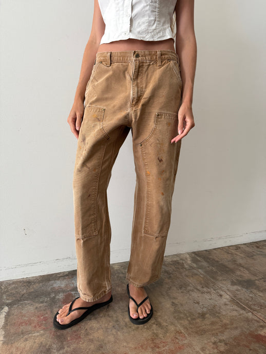 Paint Splattered Light Brown Carhartt Double Knee Work Pants 33w