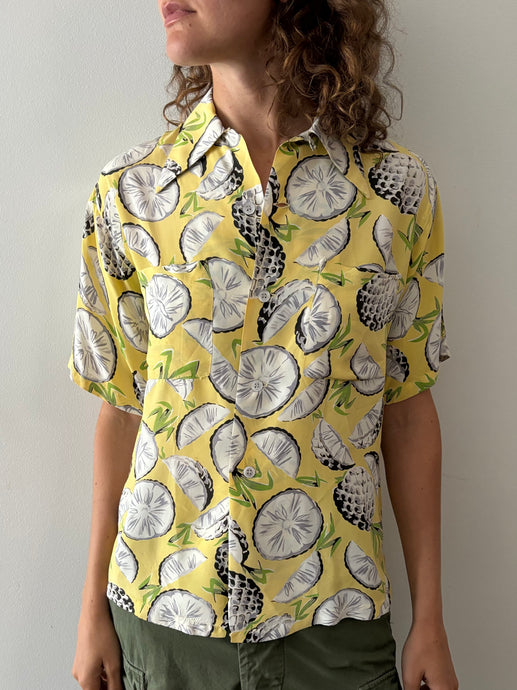 40s Hawaiian Pineapple Slices Rayon Shirt