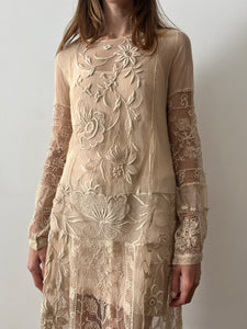 1920s Cream Lace Dress