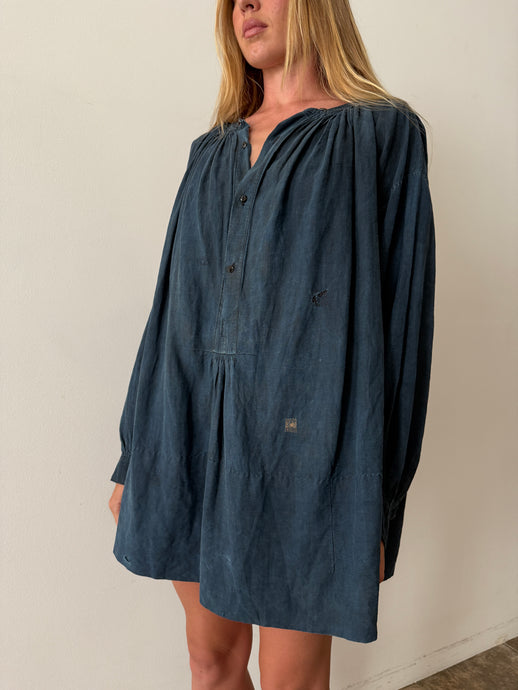 1900s French Indigo Biaude Farm Shirt