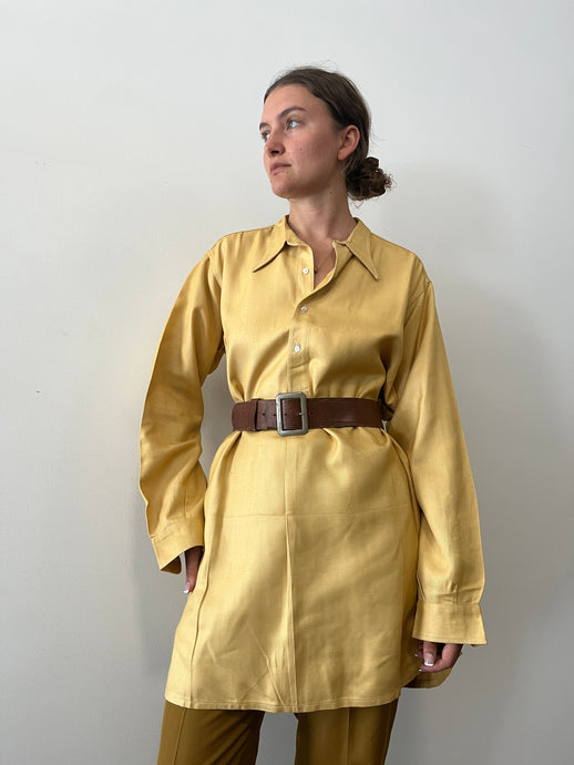 40s Dusty Yellow Rayon European Work Shirt