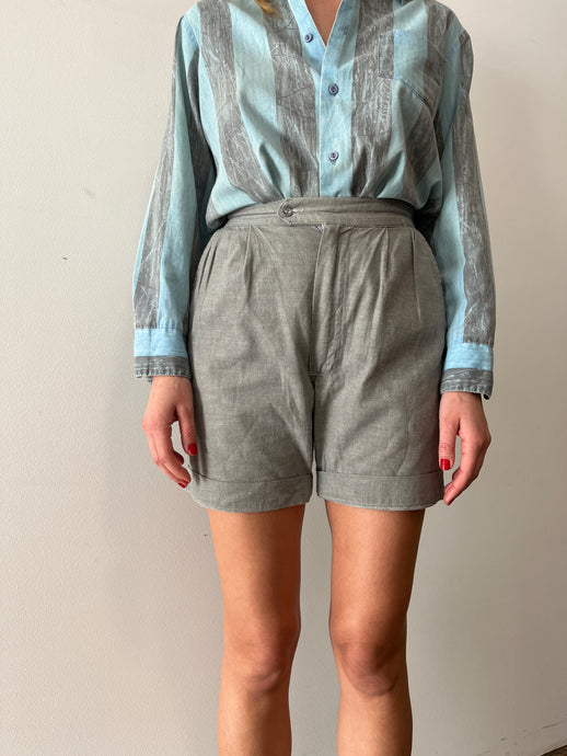50s Grey Chambray Pleated Shorts