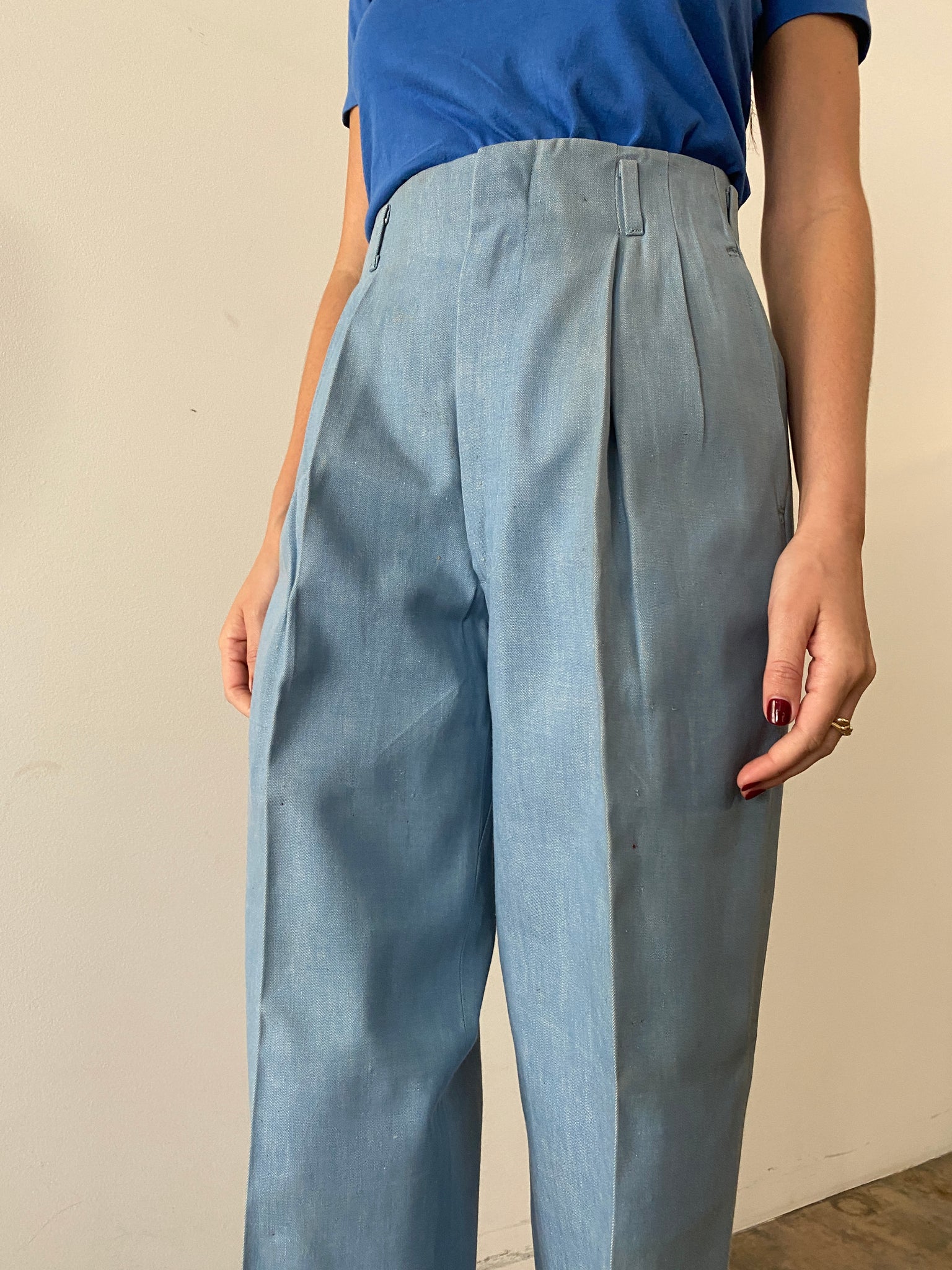 40s Chambray Hollywood Waist Pleated Trouser – mothfood shop